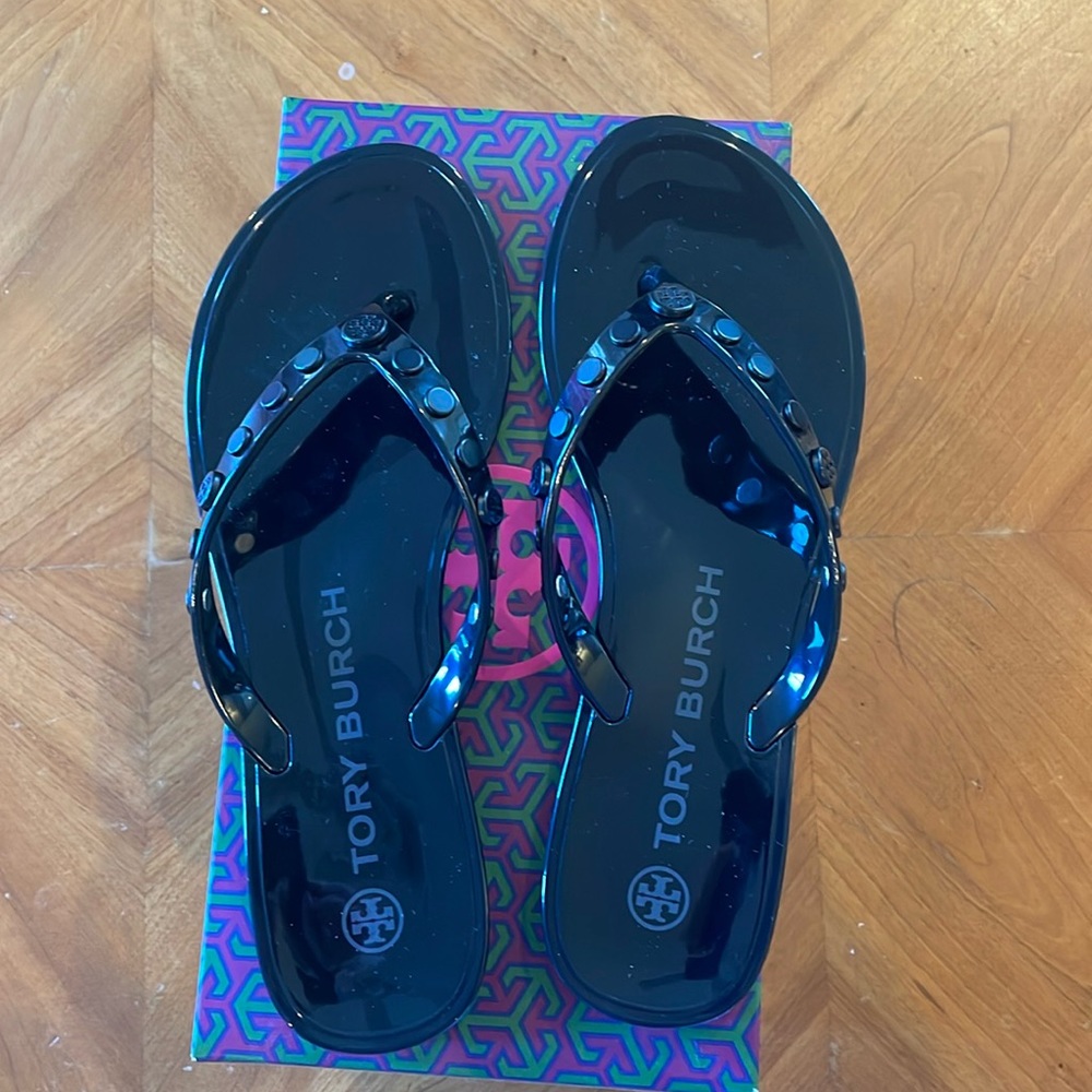 NIB Tory Burch black studded jelly sandals